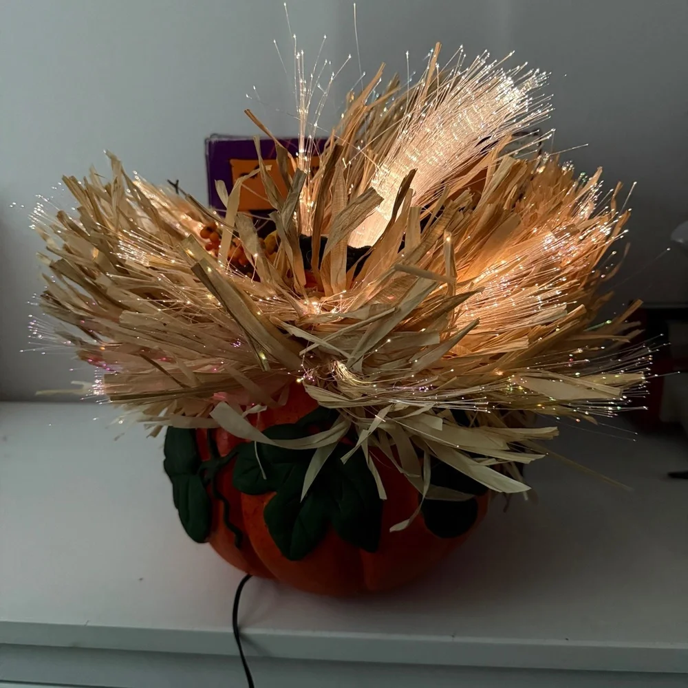 Vintage Halloween‎ PULEO 11” Fiber Optic Pumpkin Head Jack O Lantern Y2K Works